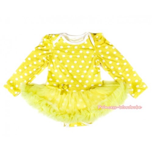 Yellow White Polka Dots Long Sleeve Baby Bodysuit Jumpsuit Yellow Pettiskirt JS2139 