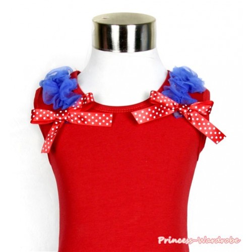 Red Tank Top with Royal Blue Ruffles and Red Bow TN084 