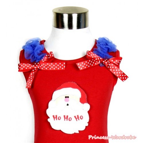 Xmas Red Tank Top With Christmas Santa Claus with Royal Blue Ruffles & Red Bow TN088 