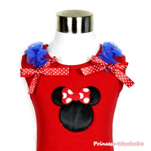 Xmas Red Tank Top With Minnie with Royal Blue Ruffles & Red Bow TN089 