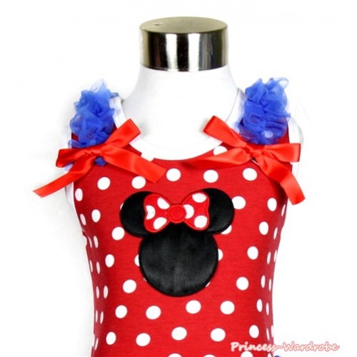 Xmas Minnie Polka Dots Tank Top With Minnie with Royal Blue Ruffles and Red Bows TP179 