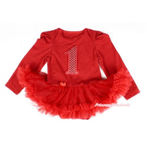 Red Long Sleeve Baby Bodysuit Jumpsuit Red Pettiskirt With 1st Sparkle Red Birthday Number Print JS2319 