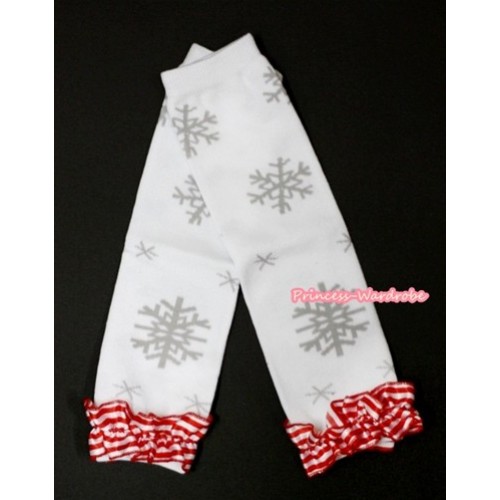 Newborn Baby Snowflake Leg Warmers Leggings with Red White Striped Ruffles LG212 