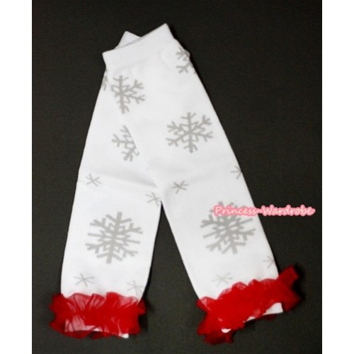 Newborn Baby Snowflake Leg Warmers Leggings with Red Ruffles LG213 
