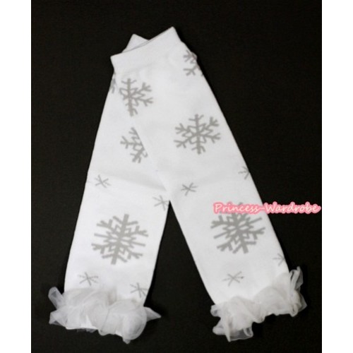 Newborn Baby Snowflake Leg Warmers Leggings with White Ruffles LG214 