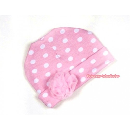 Light Pink White Polka Dots Cotton Cap with Light Pink Rose TH280 