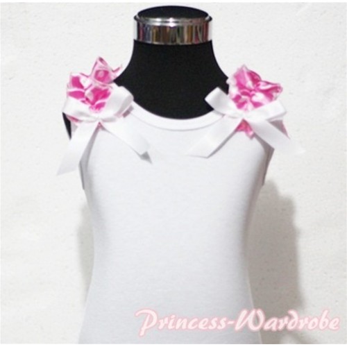 White Tank Top with White Ribbon and Hot Pink White Polka Dot ruffles T311 