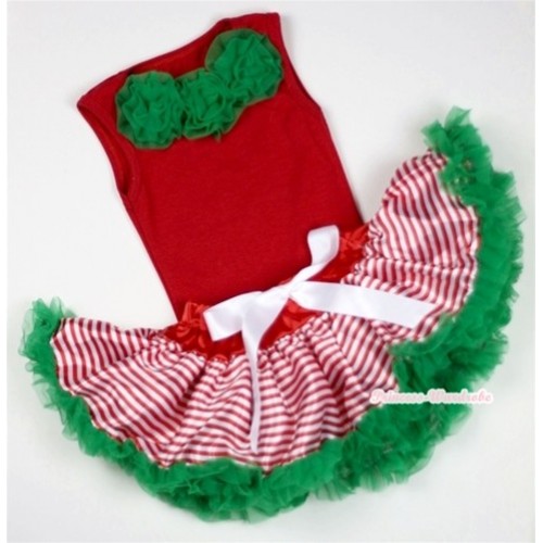 Red Baby Pettitop &Kelly Green Rosettes with Red White Striped mix Christmas Green Newborn Pettiskirt NG1065 