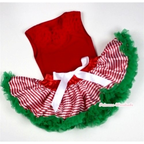 Red Baby Pettitop &Red Rosettes with Red White Striped mix Christmas Green Newborn Pettiskirt NG1066 