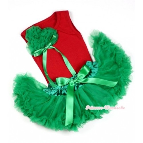 Red Baby Pettitop & Bunch of Kelly Green Rosettes & Kelly Green Bow with Kelly Green Baby Pettiskirt NG1075 