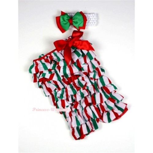 Christmas Stick Petti Romper with Red Bow and White Headband Red Green Bow Set RH87 