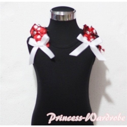 Black Tank Top with White Ribbon and Red White Polka Dot ruffles T318 