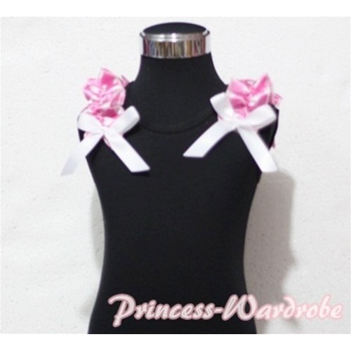 Black Tank Top with White Ribbon and Hot Pink White Polka Dot ruffles T319 