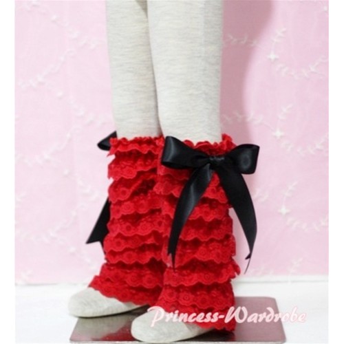 Baby Red Lace Leg Warmers Leggings with Black Ribbon LG67 