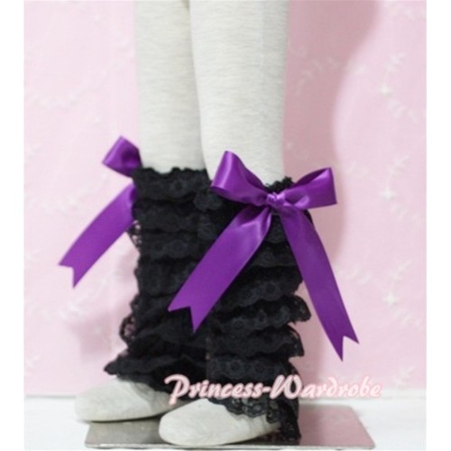Baby Black Lace Leg Warmers Leggings with Purple Ribbon LG73 
