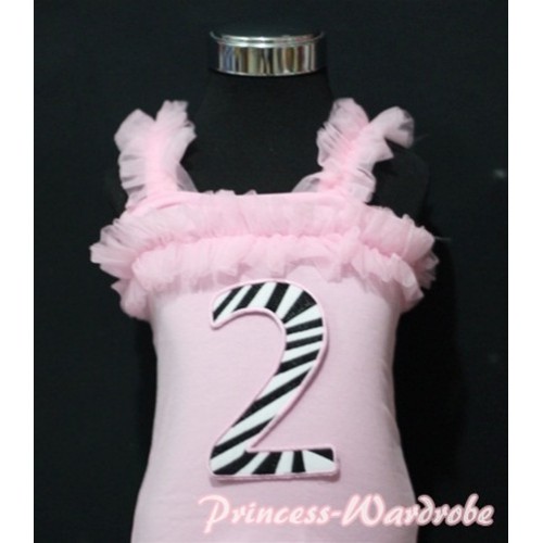 2nd Zebra Printing Pink Spaghetti Strap Ruffle Pettitop Top TM130 