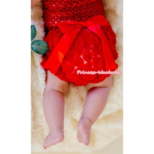 Red Romantic Rose Panties Bloomers with Red Bow BR31 