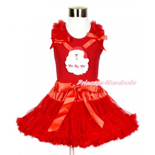 Xmas Red Tank Top with Santa Claus Print with Red Ruffles & Red Bows With Red Pettiskirt CM175 