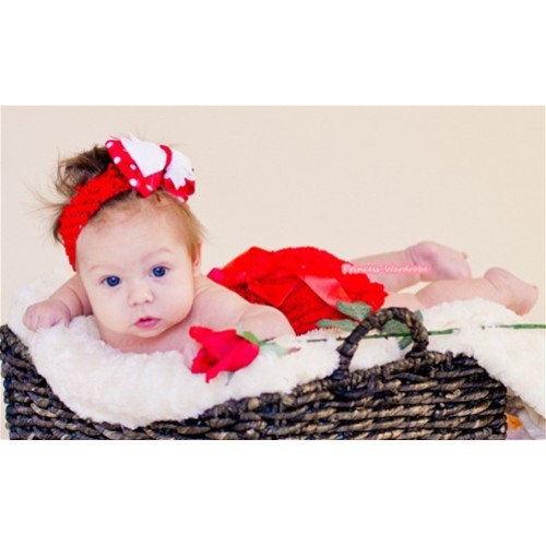 Red Romantic Rose Panties Bloomers with Red Bow & Red Headband Red White Polka Dots White Bow BA02 