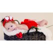 Red Romantic Rose Panties Bloomers with Red Bow & Red Headband Red White Polka Dots White Bow BA02 