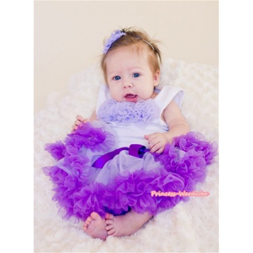 White Baby Pettitop with Light Purple Rosettes with Lavender Dark Purple Newborn Pettiskirt NG1083 