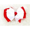 Xmas Hot Red White Layer Ribbon Hair Bow Clip H234 