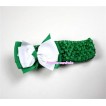 Green Headband with Green & White Ribbon Hair Bow Clip H469 