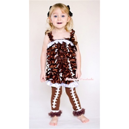 Rugby Romper with Straps and Rugby Leg Warmer with Brown Ruffles Set RH93 