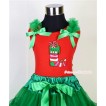 Christmas Stocking Print Red Tank Top with Kelly Green Ruffles and Kelly Green Bow T603 