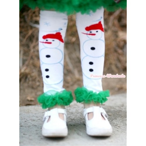 Newborn Baby White Snowman Leg Warmers Leggings with Kelly Green Ruffles LG217 