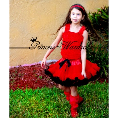 Red and Black Mixed Pettiskirt with Matching Red Ruffles Tank Tops MR28 