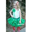 Kelly Green Pettiskirt With White Tank Top with Bunch Of Kelly Green Rosettes& Kelly Green Bow & Red White Striped Leg Warmer with Red Bow MG308 