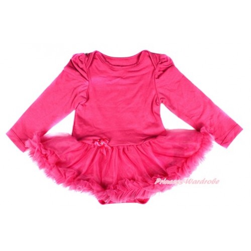 Hot Pink Long Sleeve Baby Bodysuit Jumpsuit Hot Pink Pettiskirt JS2456 