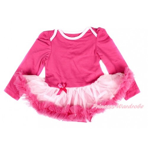 Hot Pink Long Sleeve Baby Bodysuit Jumpsuit  Light Hot Pink Pettiskirt JS2457 
