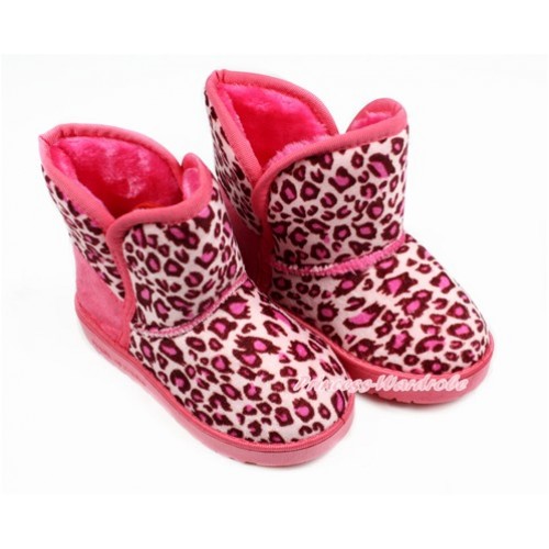 Hot Pink Leopard Warm Children Boots SB39 