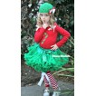 Kelly Green Pettiskirt with Matching Christmas Stick Print Red Long Sleeves Top with Red White Striped Ruffles & White Bow & Red White Striped Leg Warmers with White Bow MB26 