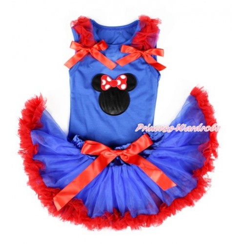 Royal Blue Baby Pettitop with Minnie Print with Red Ruffles & Red Bows with Royal Blue Red Newborn Pettiskirt NG1328 