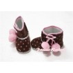 Brown Hot Pink Polka Dot Print Baby Crib Boots with Light Pink Cherries SB14 