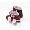 Brown Hot Pink Polka Dot Print Baby Crib Boots with Light Pink Cherries SB14 