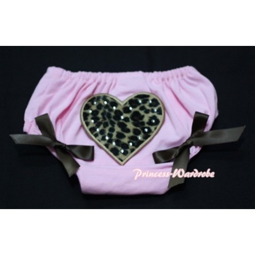 Light Pink Bloomers & Leopard Print Heart & Brown Bows LD20 