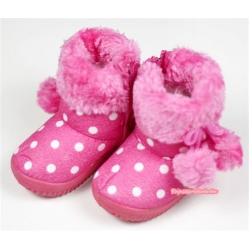 Hot Pink White Polka Dots Warm Children Boots SB30 