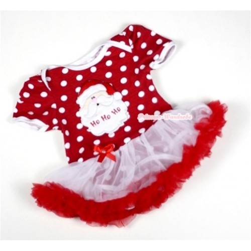 Minnie Dots Baby Jumpsuit White Red Pettiskirt with Santa Claus Print JS009 