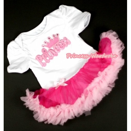 White Baby Jumpsuit Hot Light Pink Pettiskirt with Princess Print JS047 