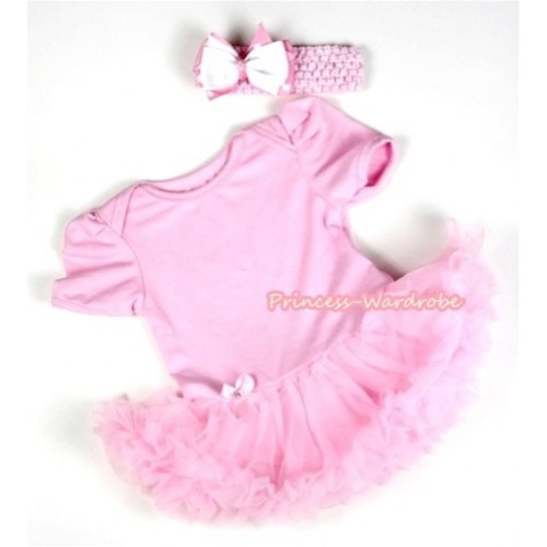 Light Pink Baby Jumpsuit Light Pink Pettiskirt With Light Pink Headband Light Pink &Light Pink White Polka Dots Ribbon Bow JS064 