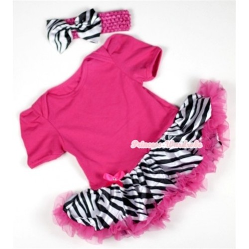 Hot Pink Baby Jumpsuit Hot Pink Zebra Pettiskirt With Hot Pink Headband Zebra Satin Bow JS078 