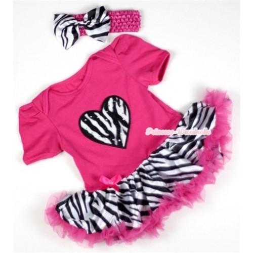Hot Pink Baby Jumpsuit Hot Pink Zebra Pettiskirt With Zebra Heart Print With Hot Pink Headband Zebra Satin Bow JS079 