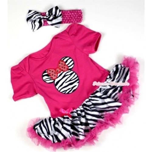 Hot Pink Baby Jumpsuit Hot Pink Zebra Pettiskirt With Zebra Minnie Print With Hot Pink Headband Zebra Satin Bow JS080 