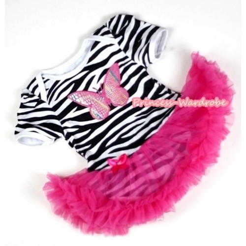 Zebra Baby Jumpsuit Hot Pink Pettiskirt with Rainbow Butterfly Print JS087 