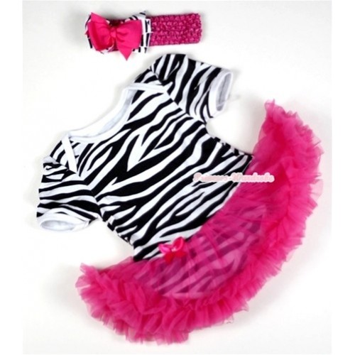 Zebra Baby Jumpsuit Hot Pink Pettiskirt With Hot Pink Headband Hot Pink Zebra Ribbon Bow JS089 