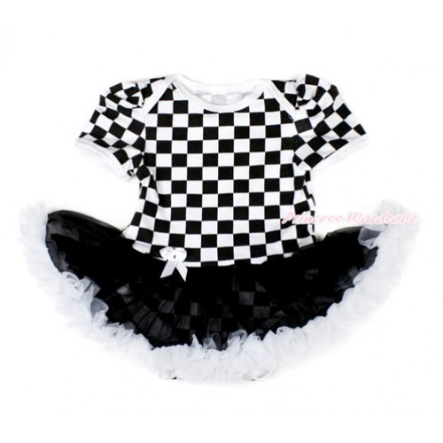 Black White Checked Baby Bodysuit Jumpsuit Black White Pettiskirt JS2556 